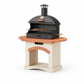 Barbecue de jardin 110 x 70 x 170 cm en acier noir avec socle minéral à cheminée