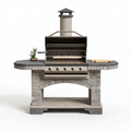 Barbecue de jardin 180 x 75 x 220 cm en acier inoxydable et pierre gris anthracite avec cheminée