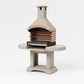 Barbecue de jardin 120 x 65 x 210 cm en béton et brique beige terracotta avec grille et cheminée