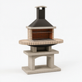 Barbecue de jardin 150 x 90 x 220 cm en acier et pierre beige noir avec hotte style traditionnel