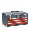 Coffre à outils 50 cm en acier bleu marine rouge avec 3 tiroirs et poignée de transport