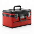 Mallette à outils 45 cm en métal rouge et noir portable à fermoirs