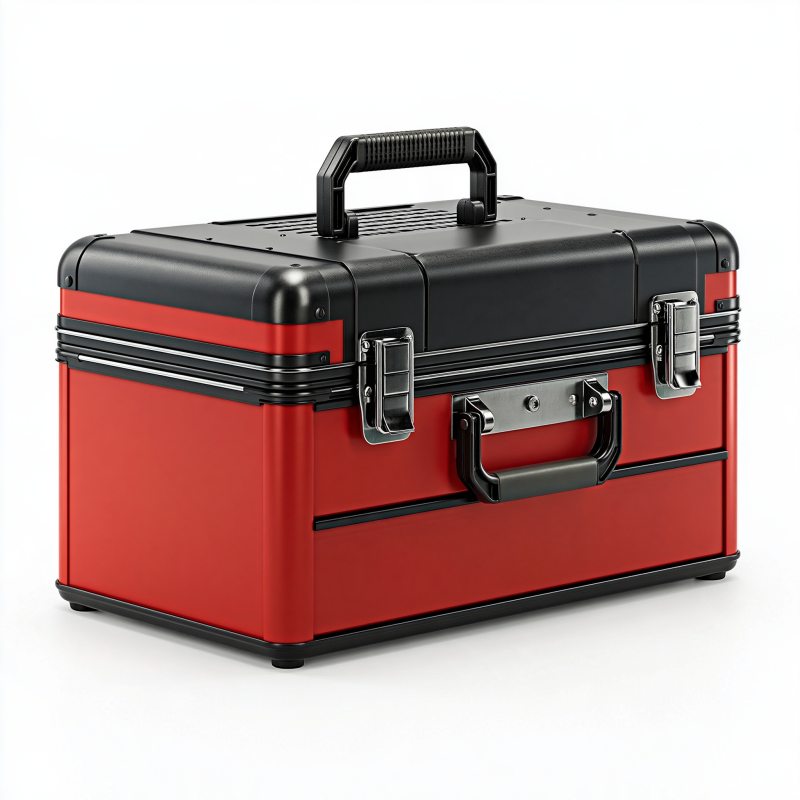 Mallette à outils 45 cm en métal rouge et noir portable à fermoirs