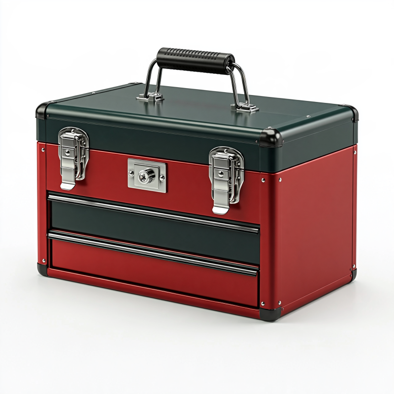 Coffre à outils 50 x 25 x 30 cm en métal rouge et vert avec tiroirs verrouillables
