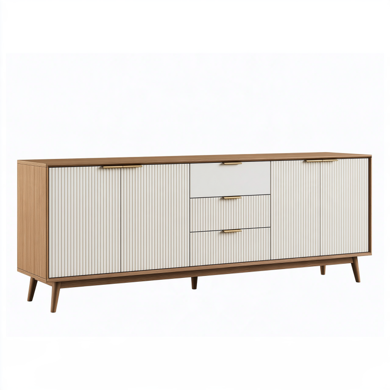Buffet 180 x 40 x 80 cm bois marron et blanc à 2 portes et 3 tiroirs style rétro
