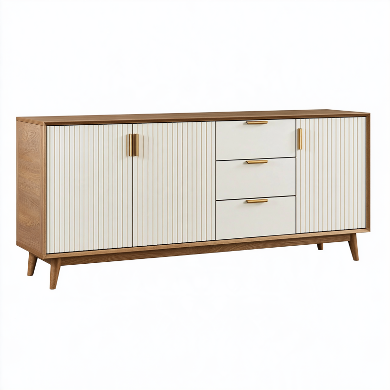 Buffet 180 x 40 x 80 cm en panneaux de bois blanc et chêne avec 3 tiroirs style moderne