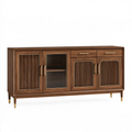 Buffet 160 x 40 x 85 cm en bois brun avec vitrine et rangement style rétro