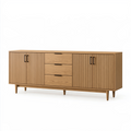 Buffet 180 x 45 x 80 cm en bois chêne naturel à portes rainurées style scandinave
