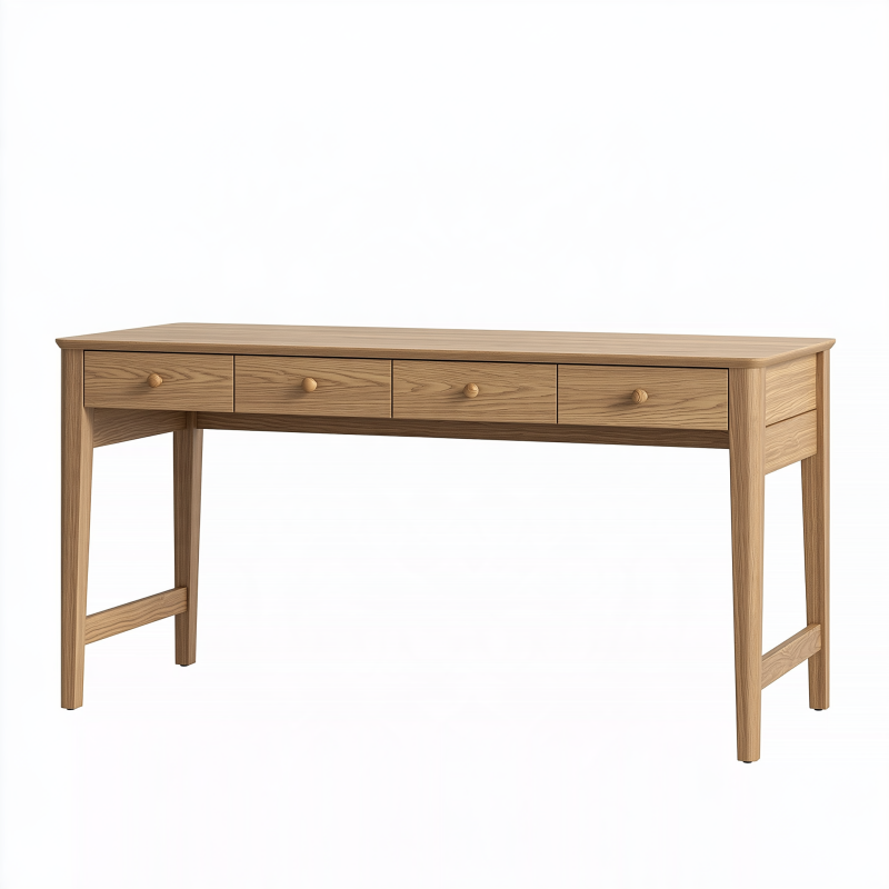 Bureau 140 x 60 x 75 cm en bois chêne clair 4 tiroirs style scandinave