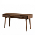 Bureau 160 cm en bois brun noyer avec 3 tiroirs style rétro