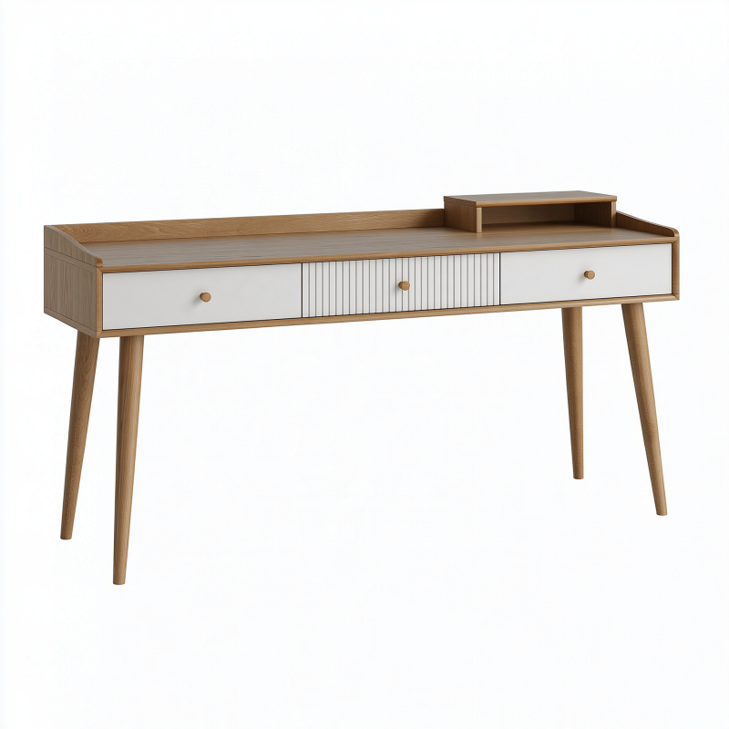 Bureau 120 x 55 x 90 cm en bois naturel et blanc avec 3 tiroirs style scandinave