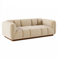 Canapé 3 places 220 cm en tissu beige avec base en bois style contemporain