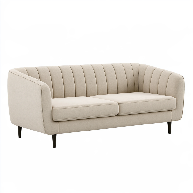 Canapé 2 places 180 cm en tissu beige style contemporain à dossier capitonné
