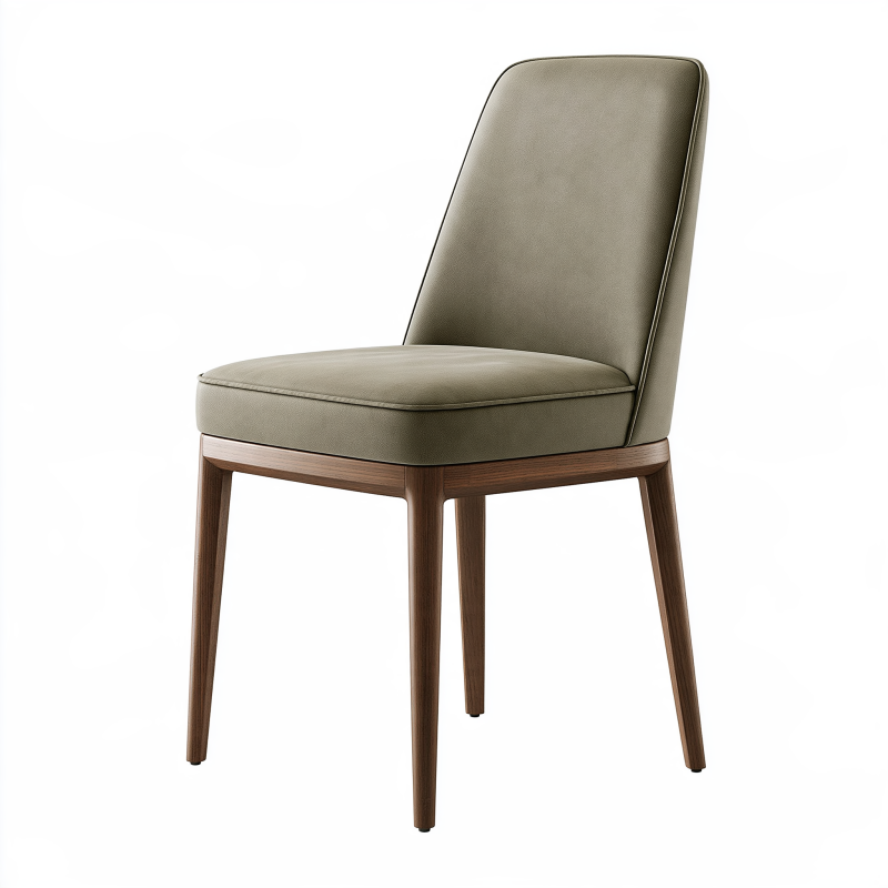 Chaise de salle à manger 48 x 58 x 88 cm vert olive revêtement aspect cuir piètement en bois style contemporain