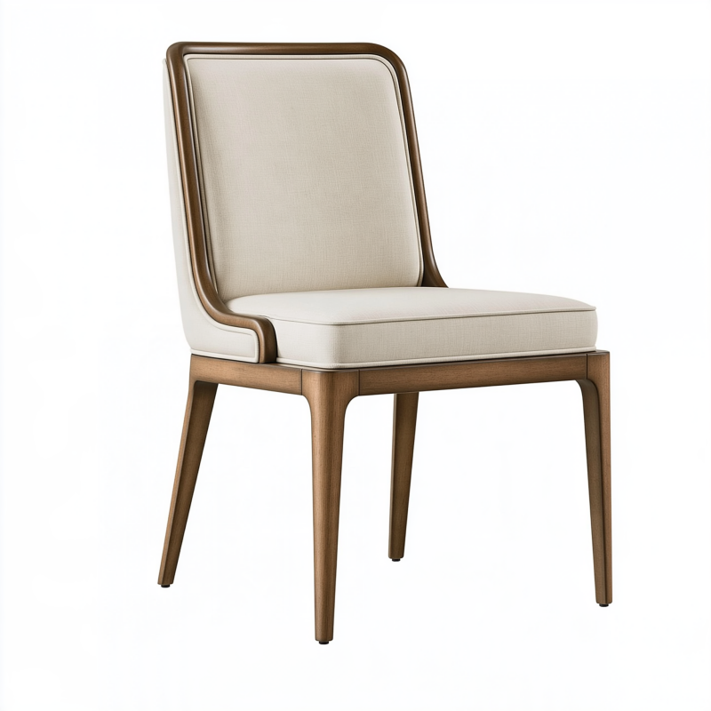Chaise de salle à manger 52 x 60 x 88 cm en bois marron et tissu blanc cassé avec dossier rembourré