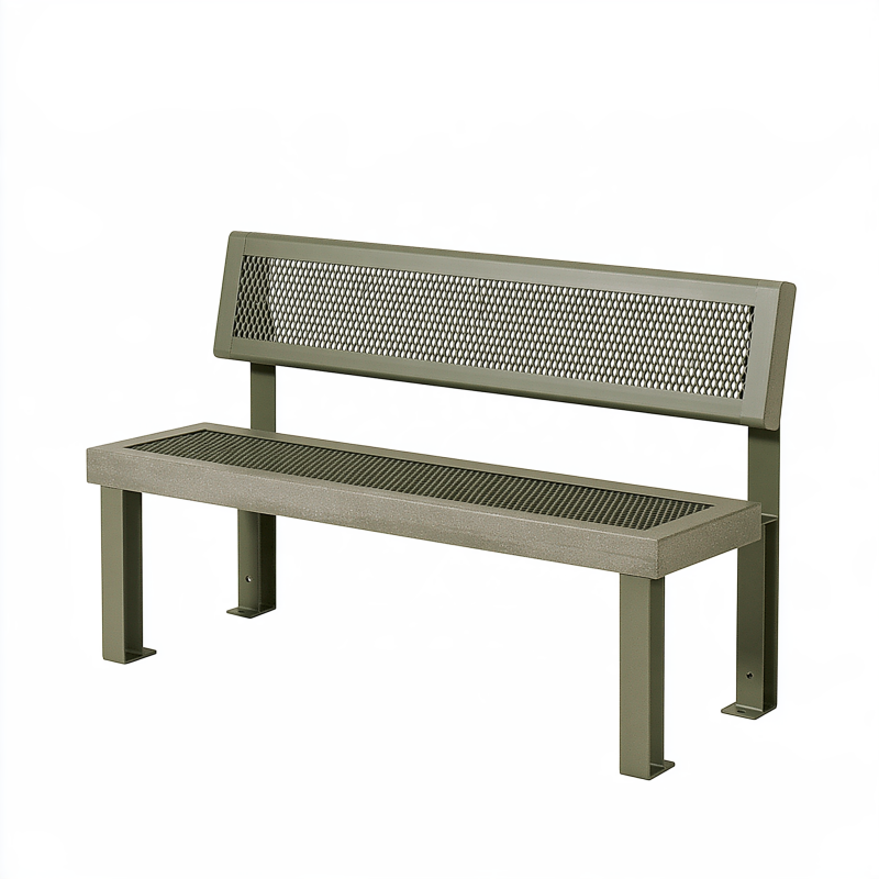 Banc de jardin 150 cm en acier vert olive avec dossier grillagé