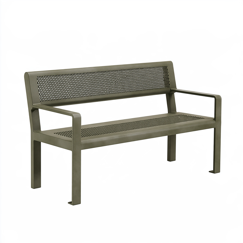 Banc de jardin 120 x 60 x 85 cm en acier vert kaki style industriel ajouré