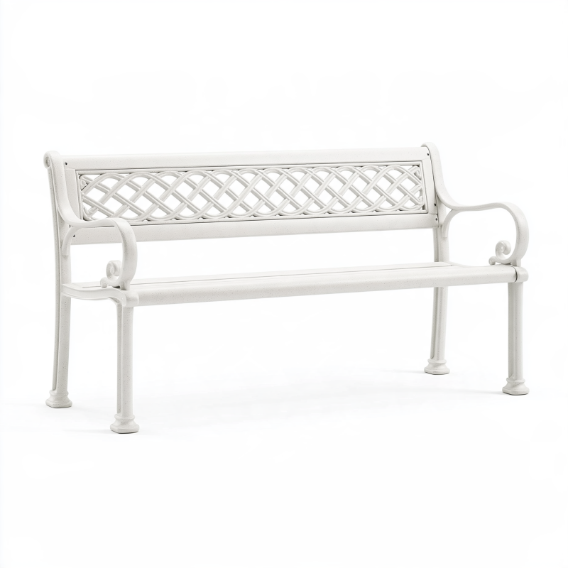 Banc de jardin 120 cm en métal blanc style classique décoratif