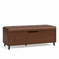 Banc coffre 120 x 40 x 50 cm en bois marron avec assise rembourrée en similicuir
