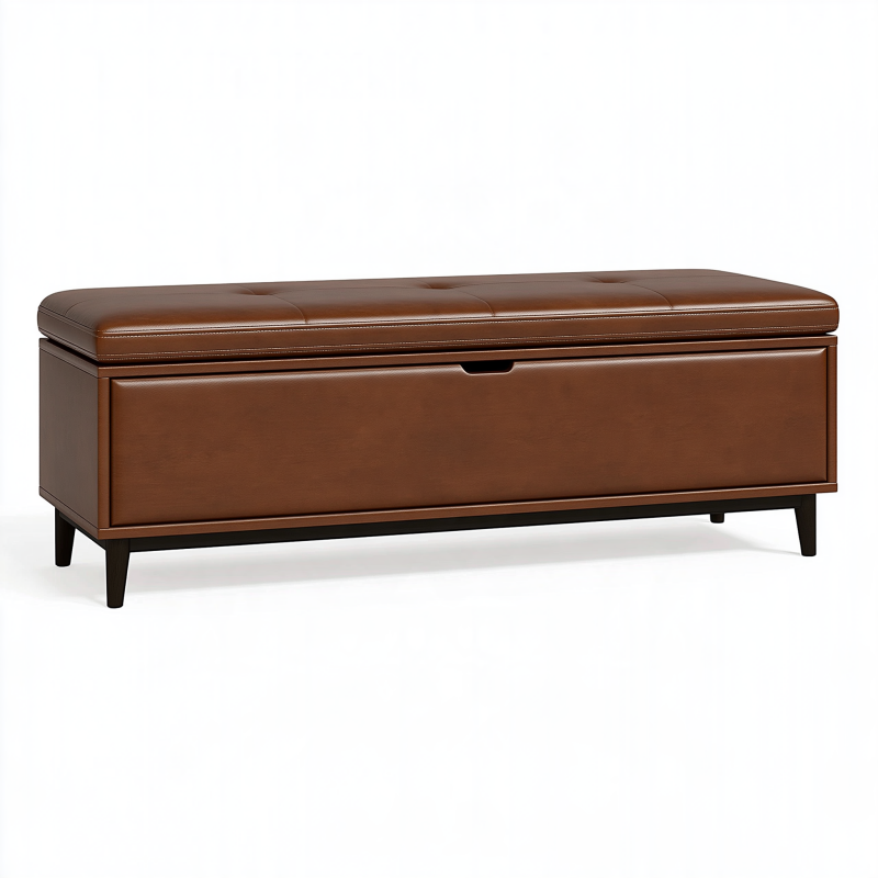 Banc coffre 120 x 45 x 48 cm en revêtement synthétique brun avec assise capitonnée