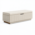 Banc coffre 120 cm en tissu beige avec assise rembourrée style contemporain