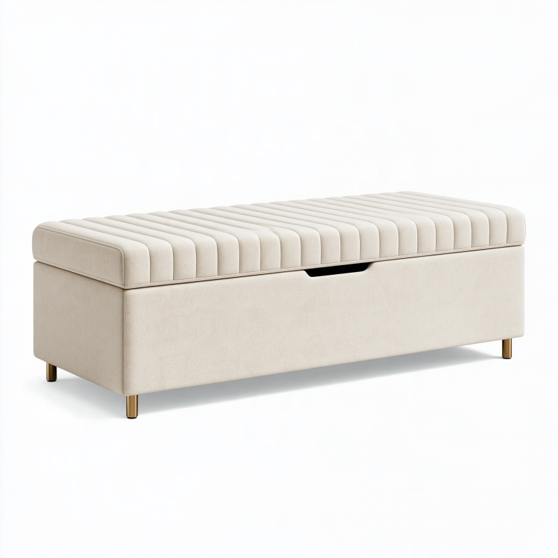 Banc coffre de rangement 140 cm tissu beige style contemporain